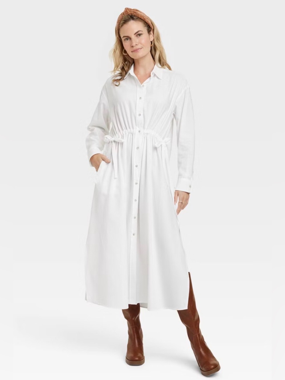 Women's Long Sleeve Cinch Waist Maxi Shirtdress Universal Thread